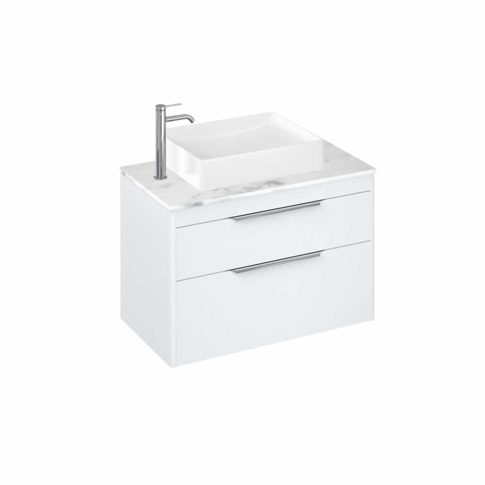 Shoreditch 85cm double drawer Matt White with Carrara White Worktop and Quad Countertop Basin